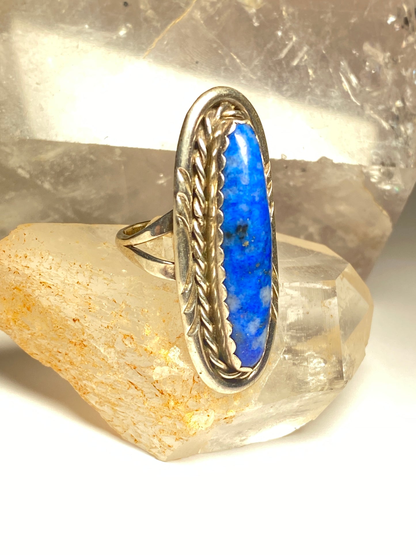 Long blue lapis ? Ring Navajo southwest sterling silver women