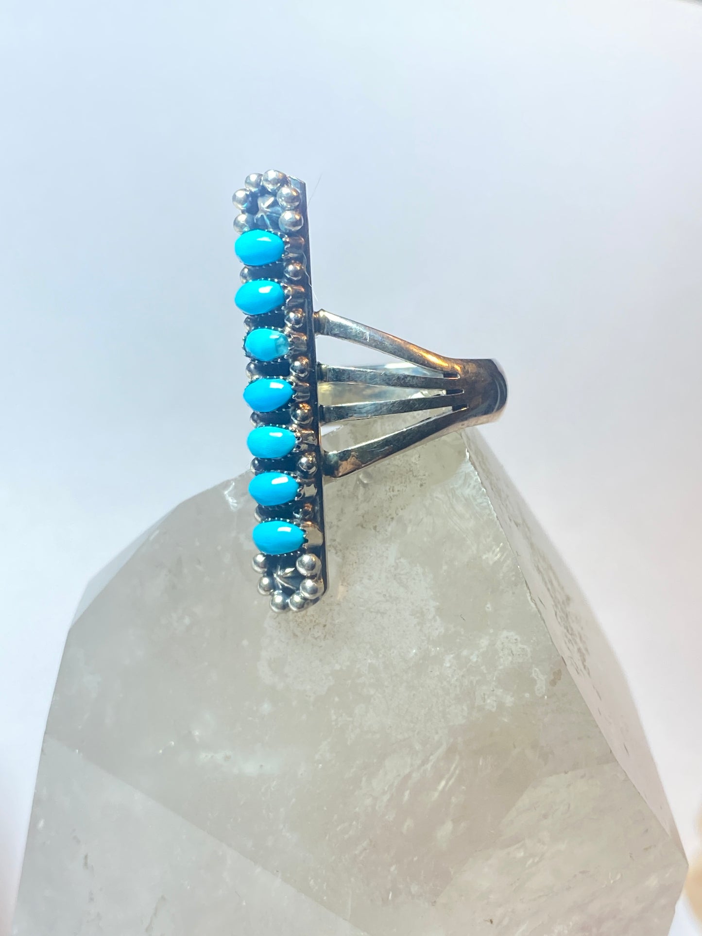 Turquoise ring long southwest stars sterling silver women