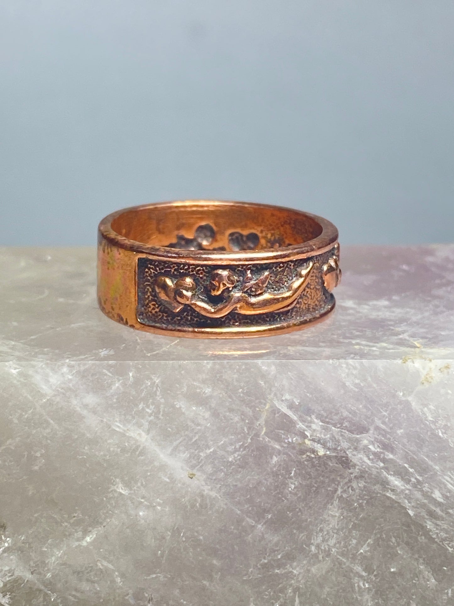 Cupid ring holding flying with heart or valentine southwest copper band women