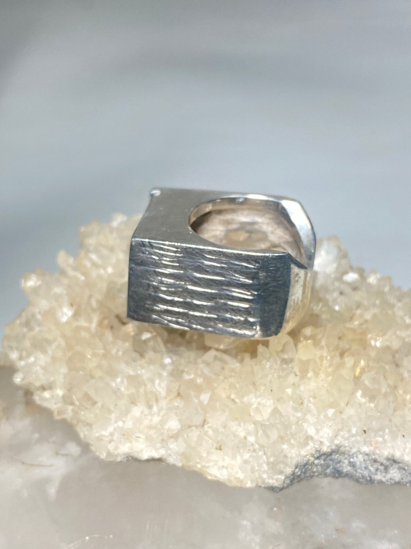 Brutalist ring size 6.50 geometric cube band sterling silver women men