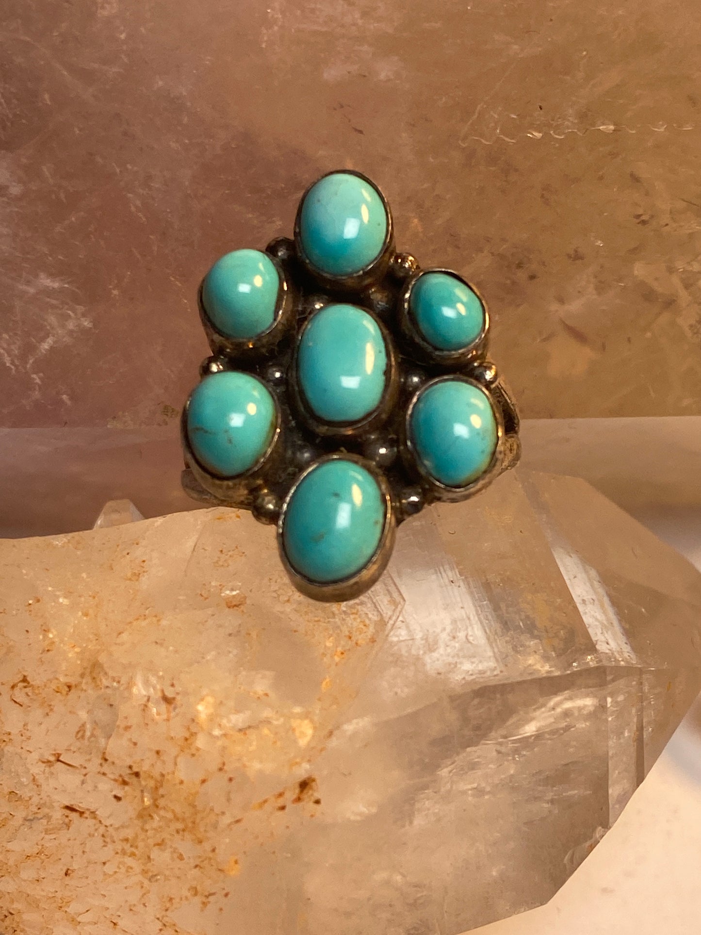 Turquoise ring Zuni flower petite point sterling silver women girls