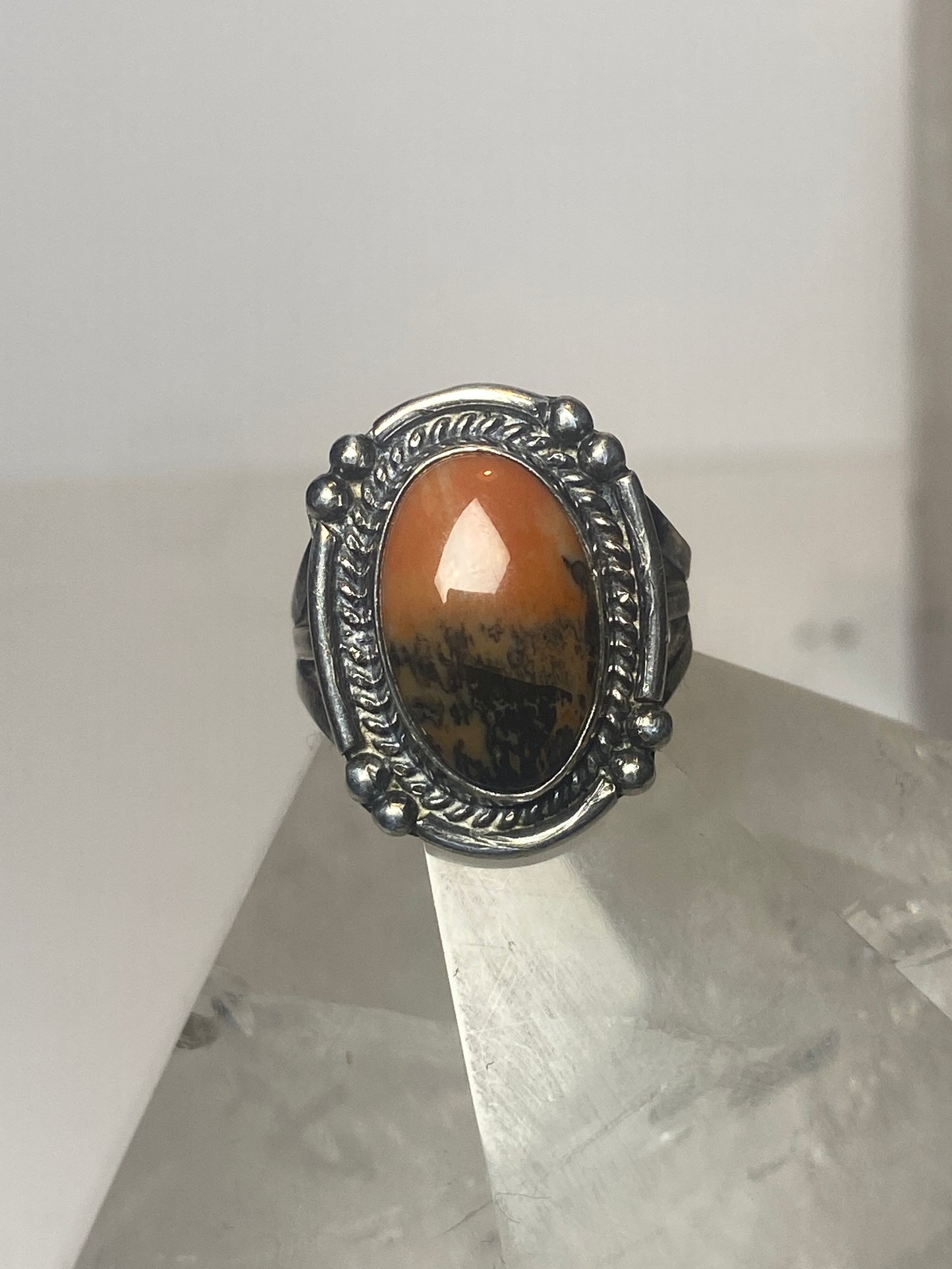 Agate ring petrified wood sterling silver southwest Navajo band women girls