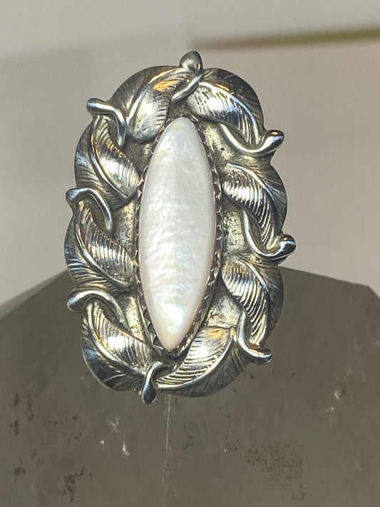 Mother of Pearl ring long Navajo sterling silver women girls