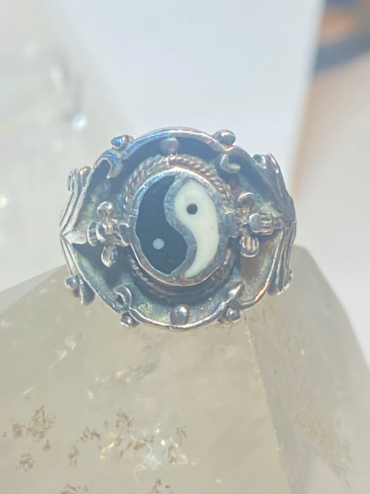 Yin Yang ring black white band sterling silver women girls