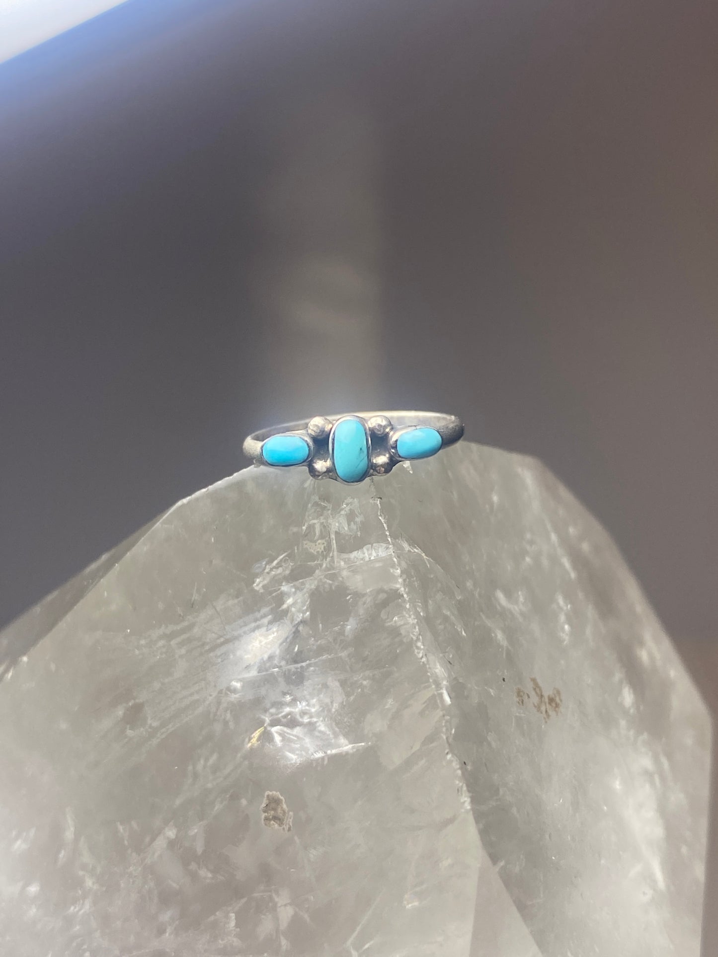 Turquoise Ring petite point southwest pinky sterling silver women girl dg