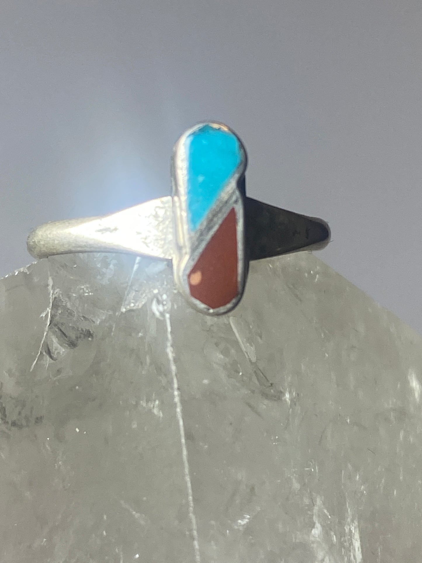 Turquoise coral ring southwest  sterling silver women girls p