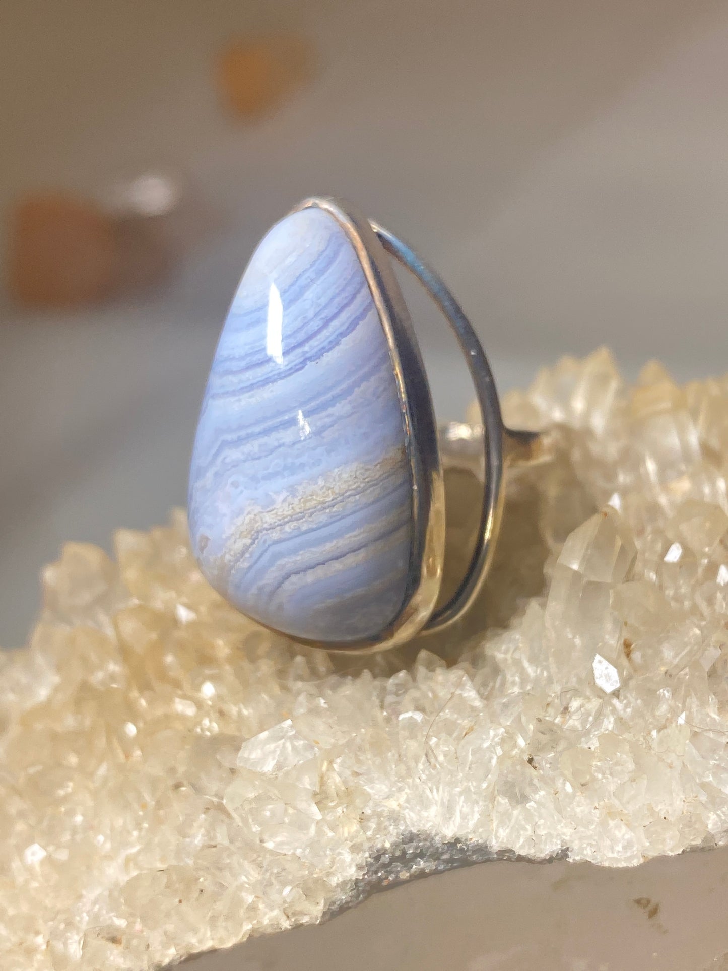 Blue lace agate ring size 6.25 long band southwest sterling silver women girls