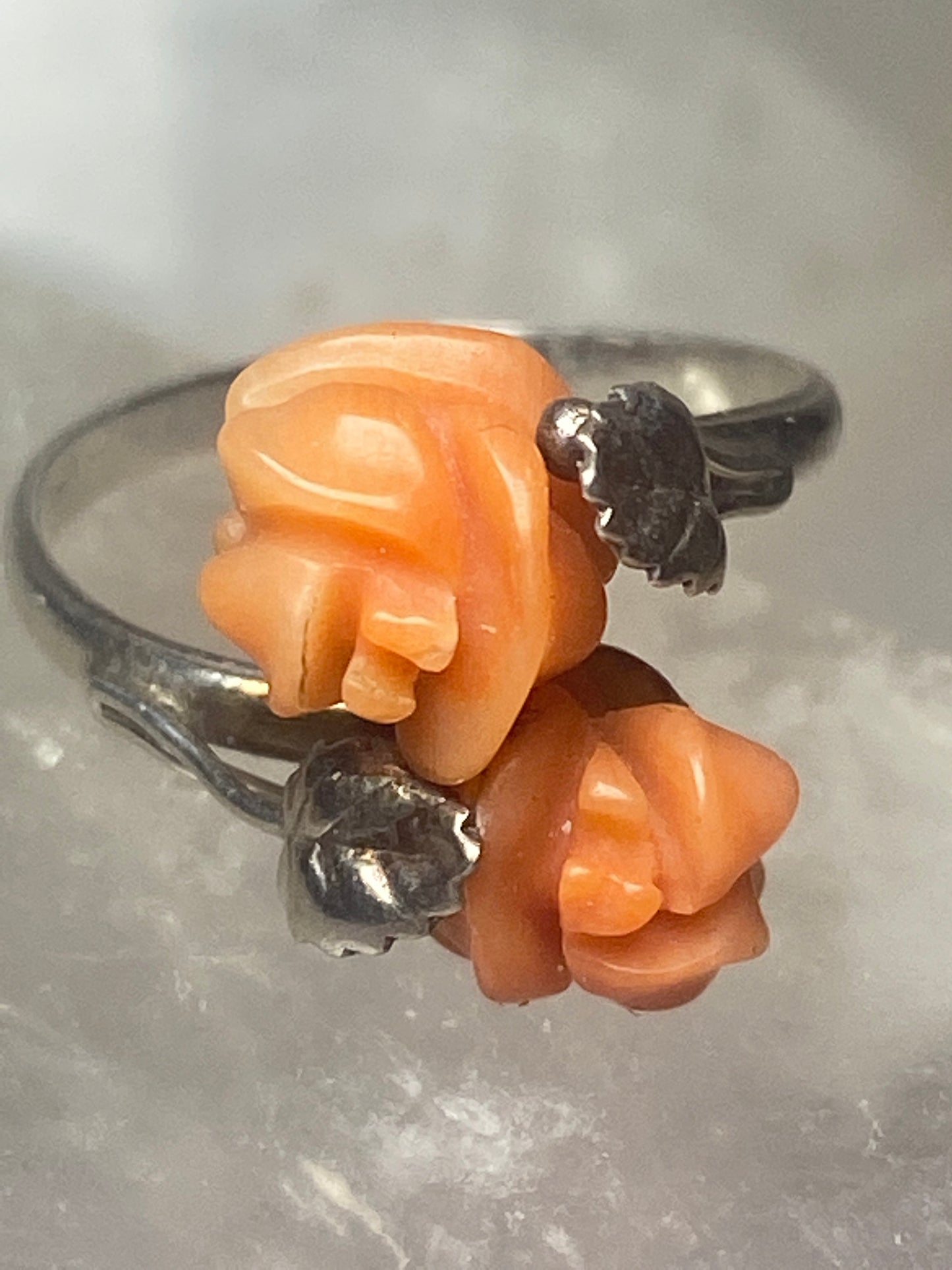 rose  coral  ring band  sterling silver women girls