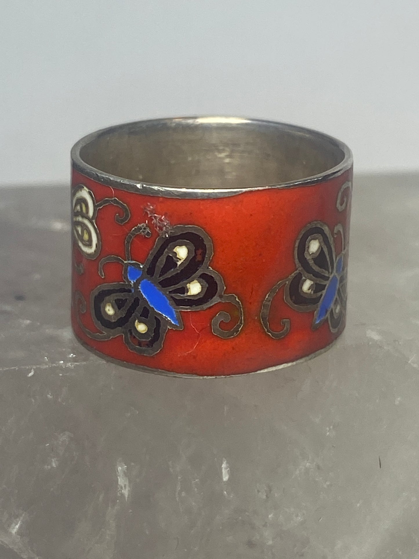 Butterfly ring size 5.50 Butterflies band enamel  sterling silver women girls