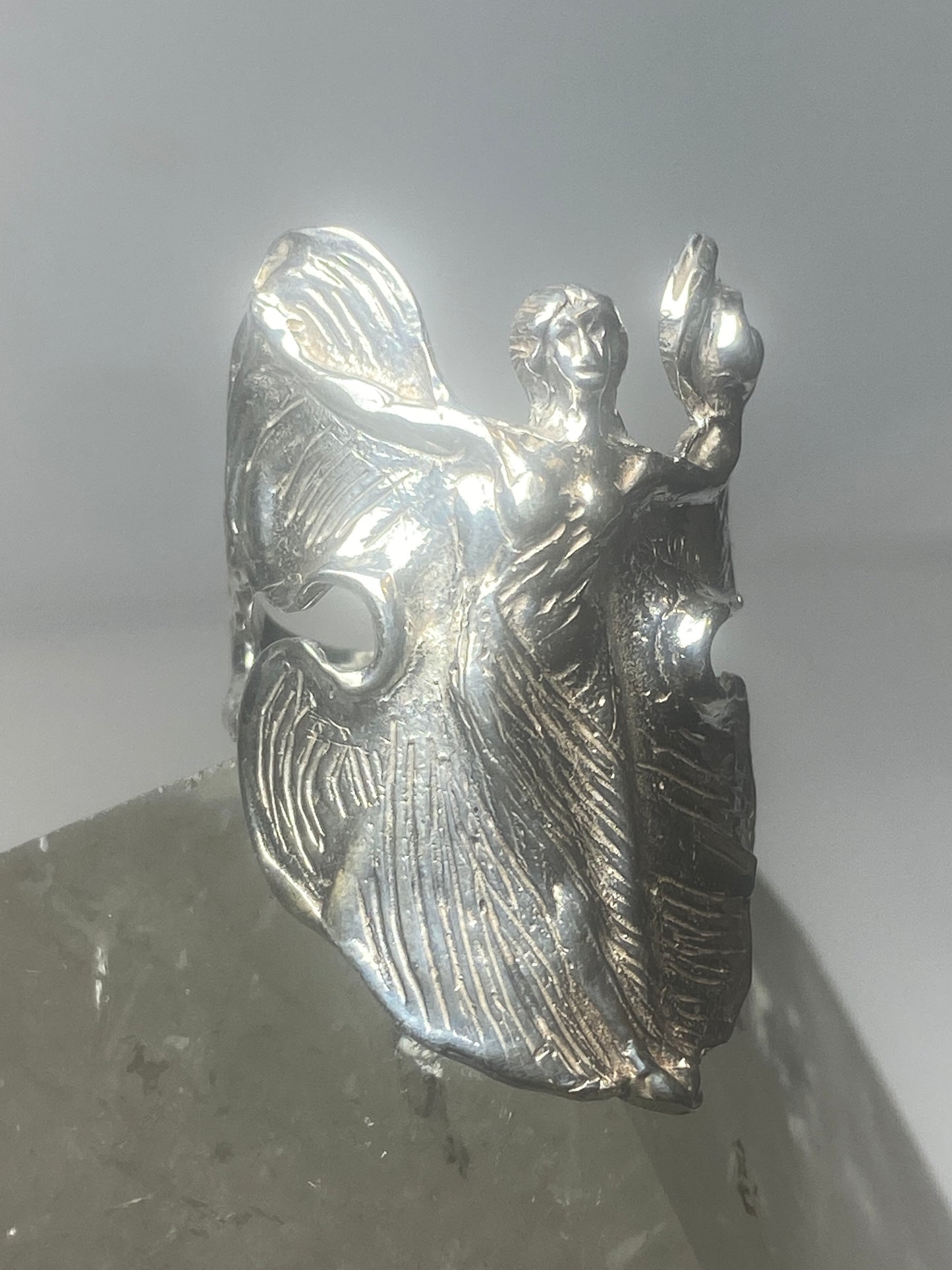 Wings Lady ring Art Deco influences band sterling silver women girls