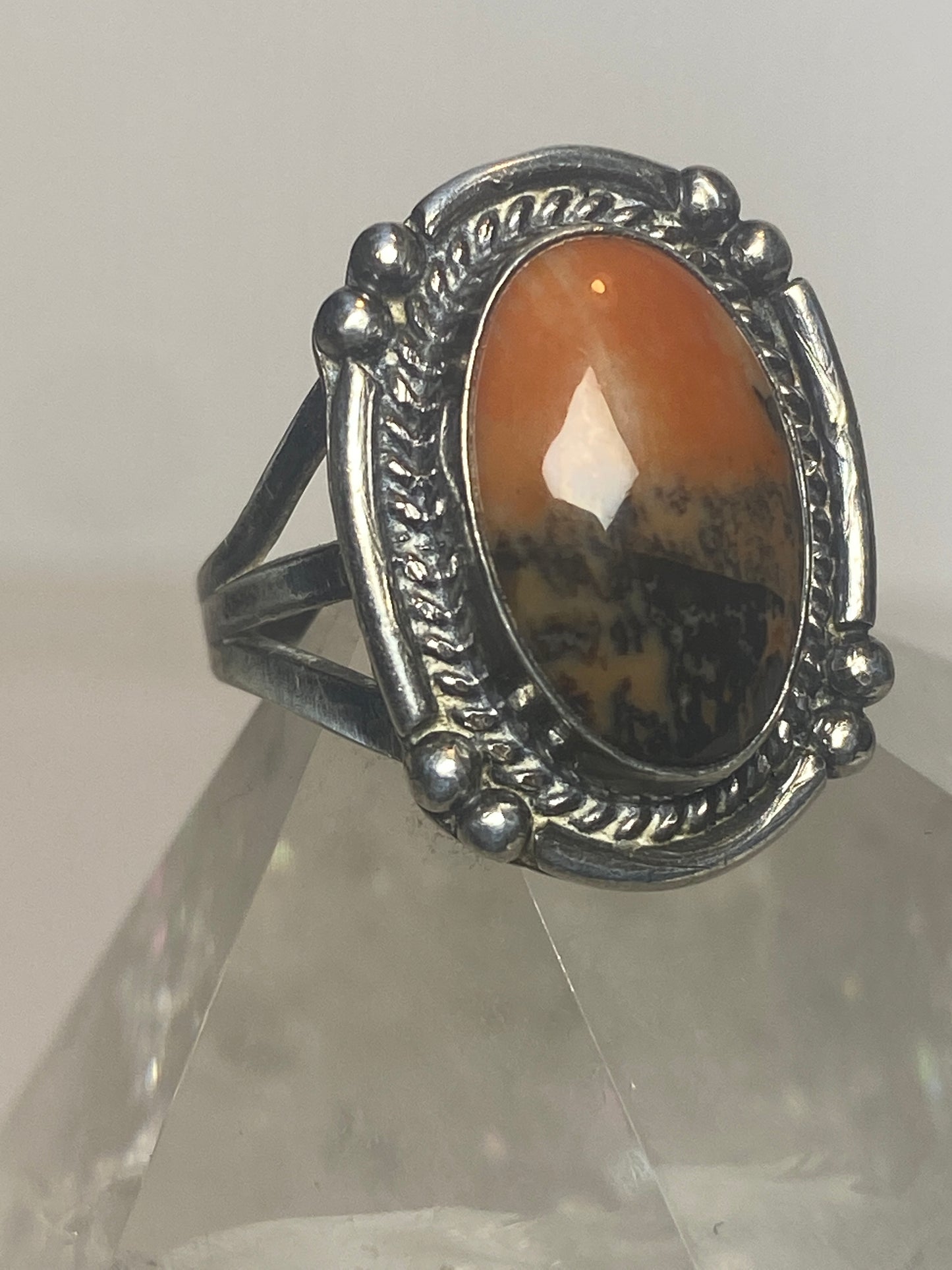 Agate ring petrified wood sterling silver southwest Navajo band women girls