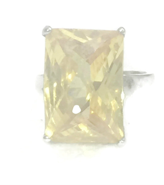 Vintage Yellow Faceted Ring Sterling Silver Size 6.75