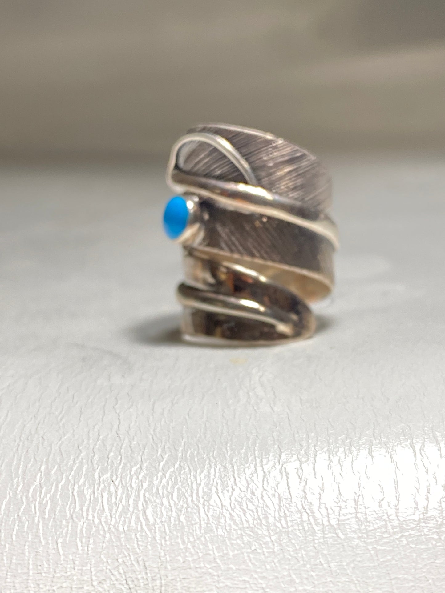 Feather ring Turquoise southwest wrap around band women sterling silver