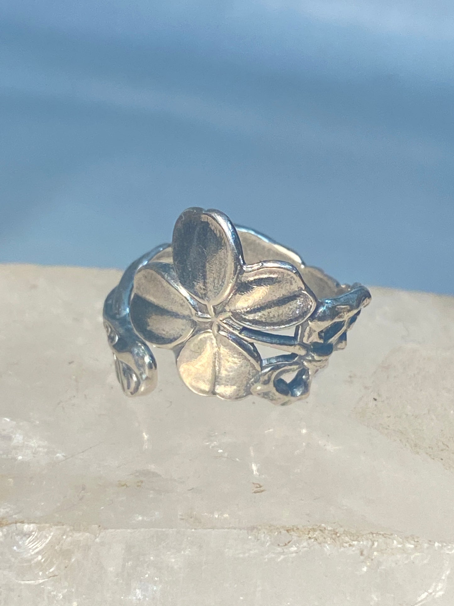 Four leaf clover spoon ring size 7.25  good luck band sterling silver women girls adj