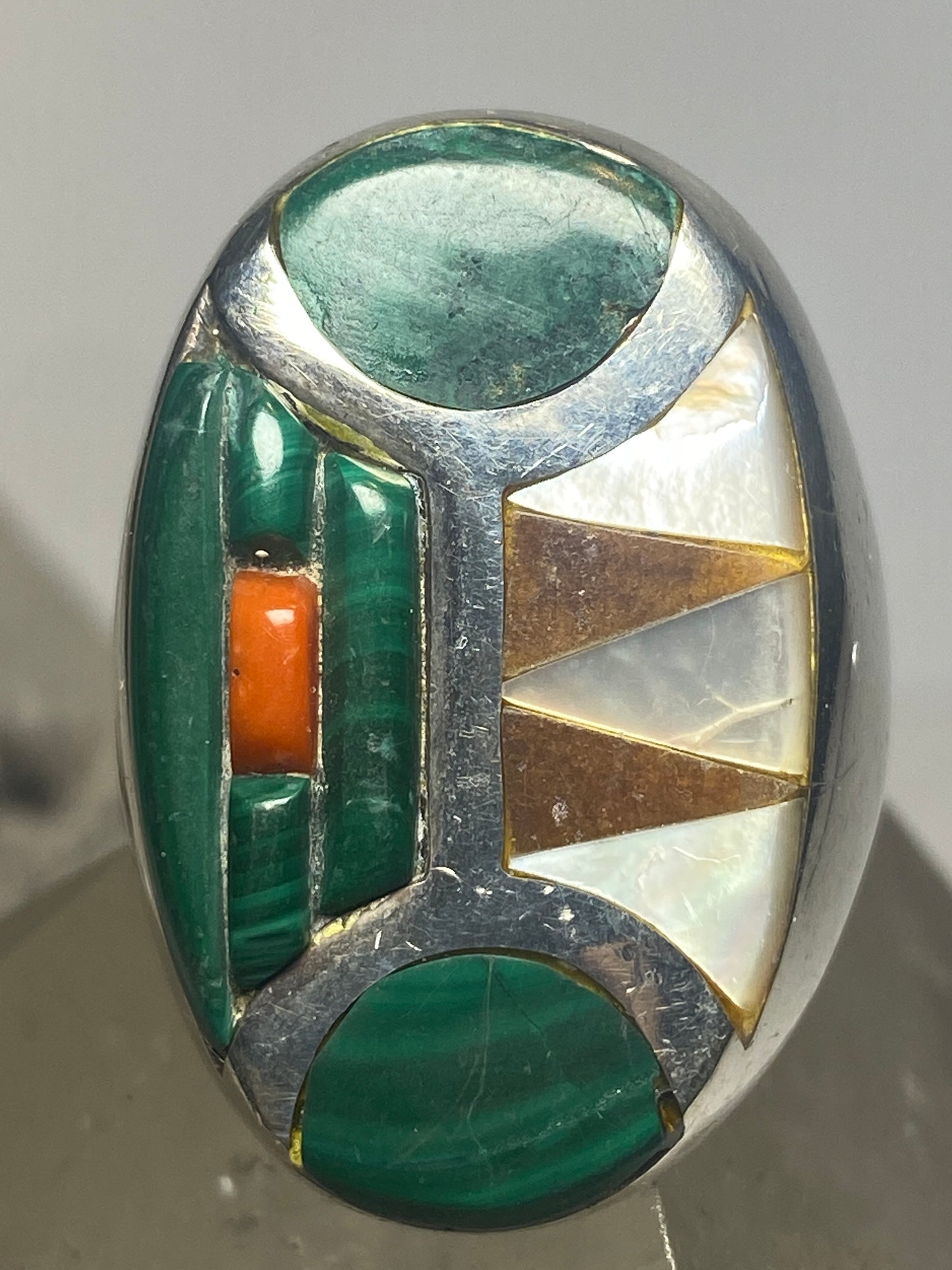 Malachite ring Navajo coral mother of pearl southwest sterling silver women men