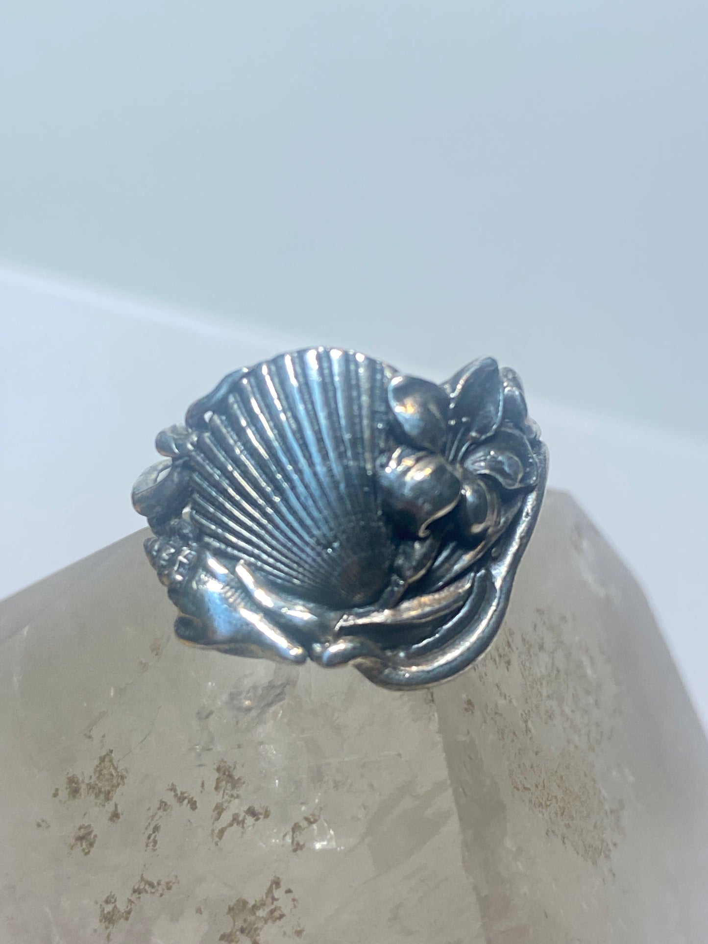 Shell ring floral beach scallop sea shells sterling silver women girls