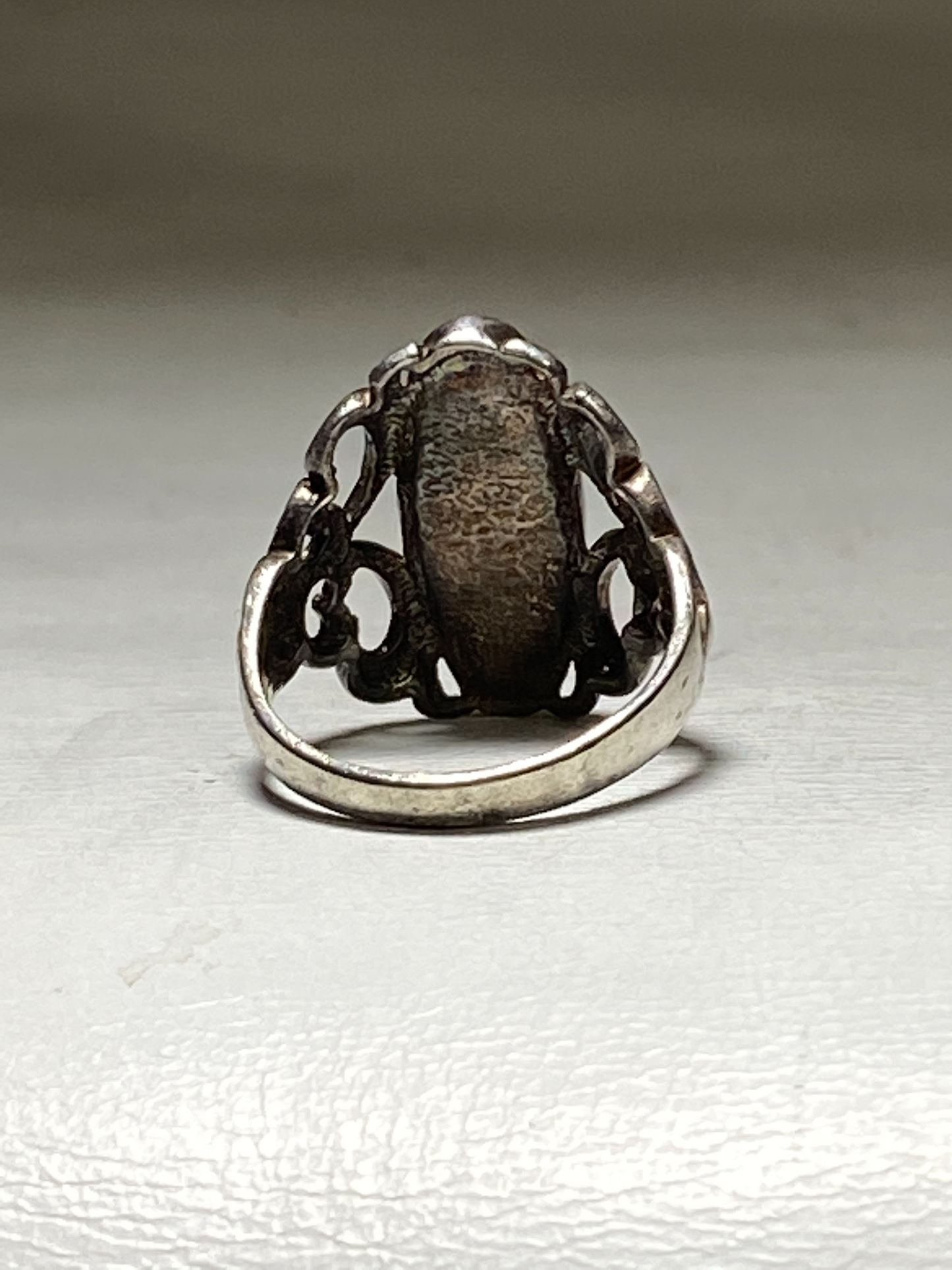 Onyx ring long floral women sterling silver