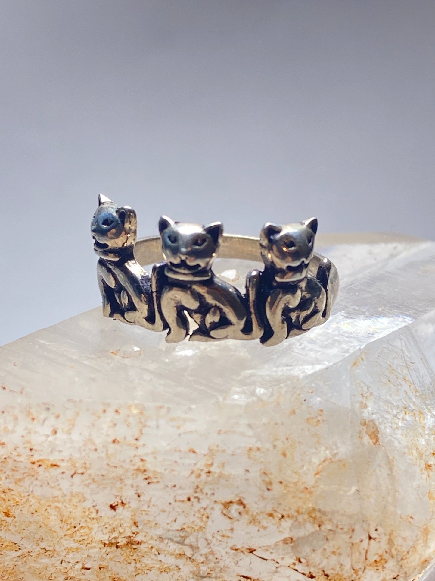 cat ring size 7 cats band sterling silver kittens women girls