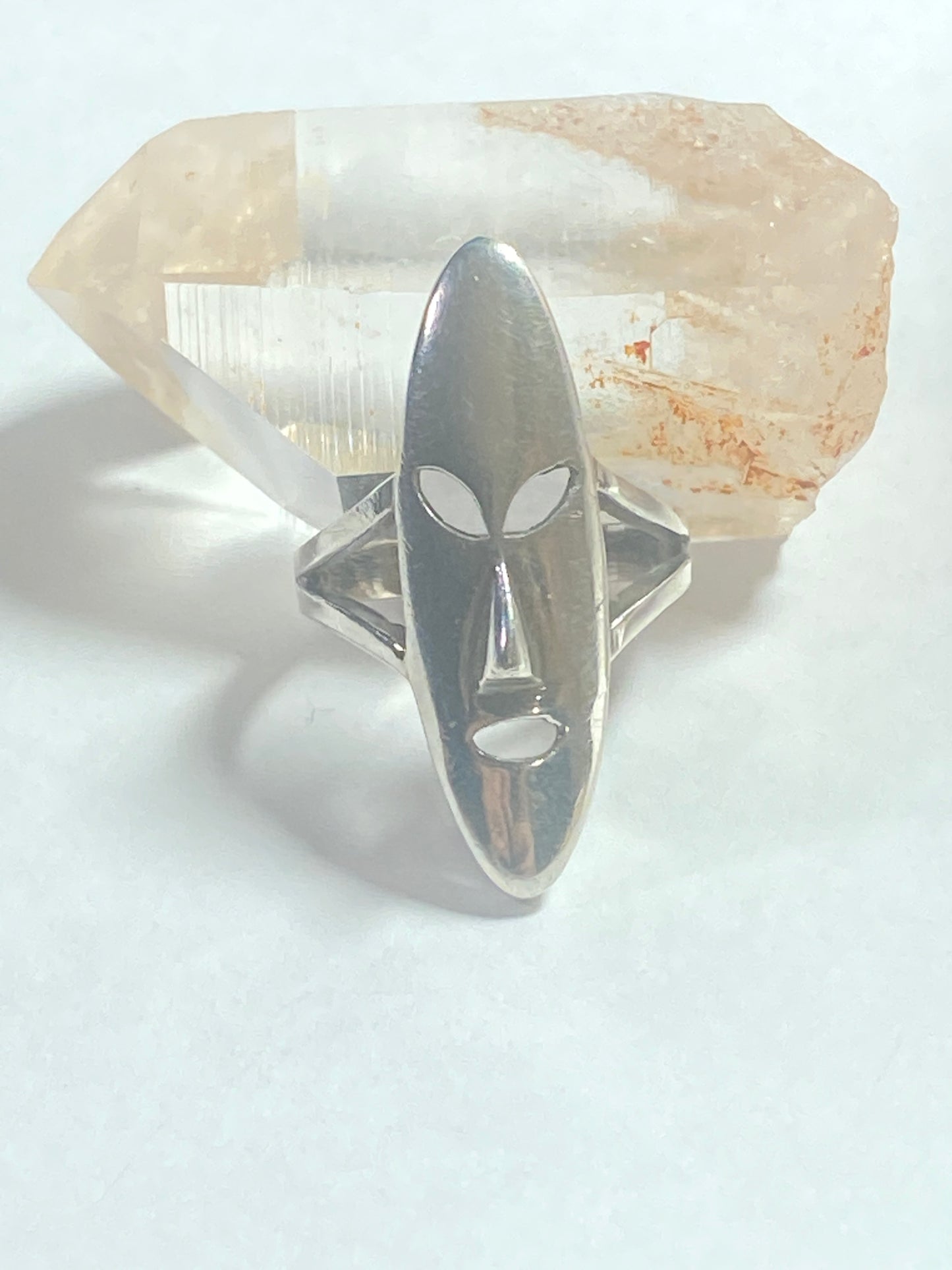 long face ring mask band sterling silver women