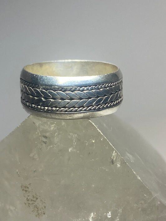 Knot ring herringbone woven rope sterling silver biker band men women