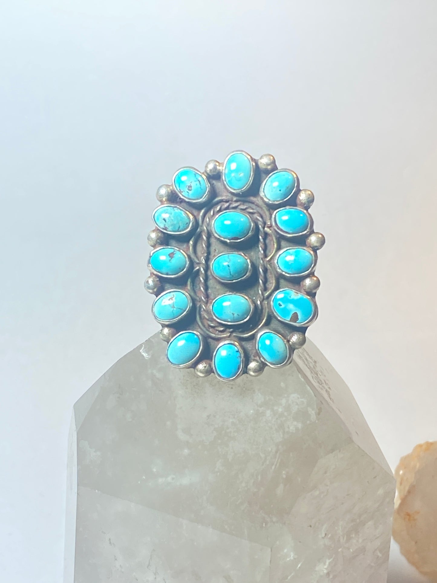 Turquoise ring big long Zuni southwest sterling  silver women