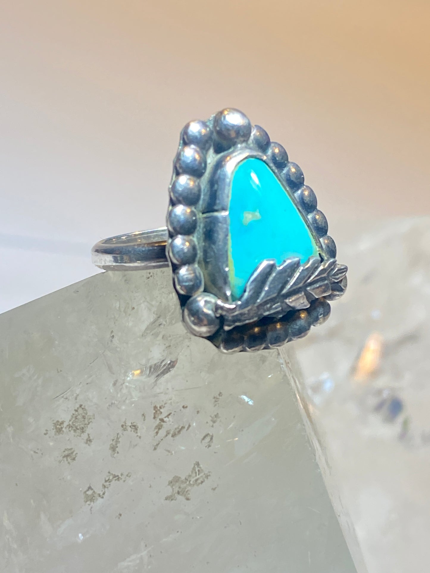 Turquoise ring size 6 feather Navajo southwest  sterling silver