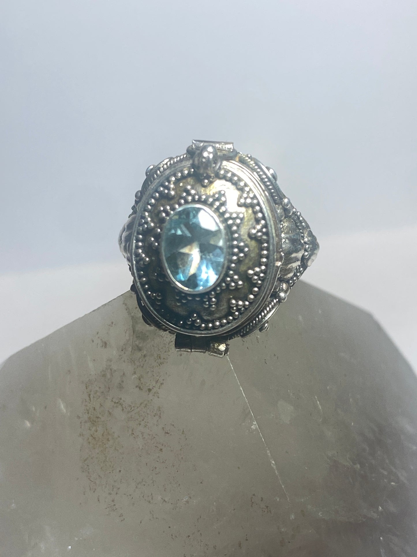 Poison ring beaded light blue stone sterling silver women girls