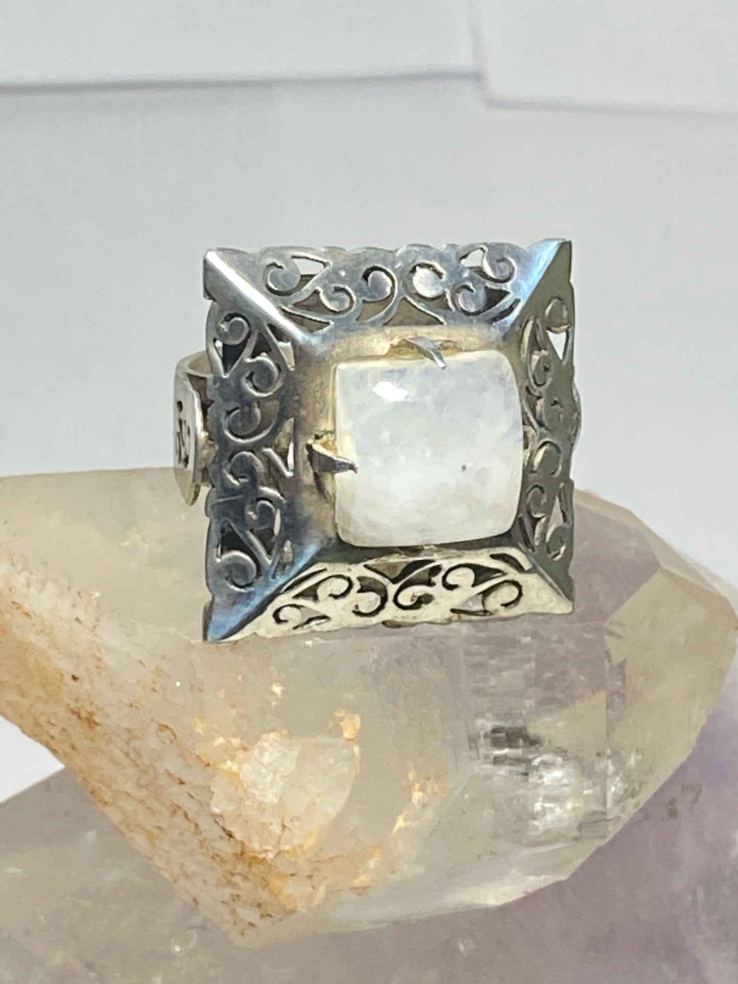 Moonstone Ring large square sterling silver women