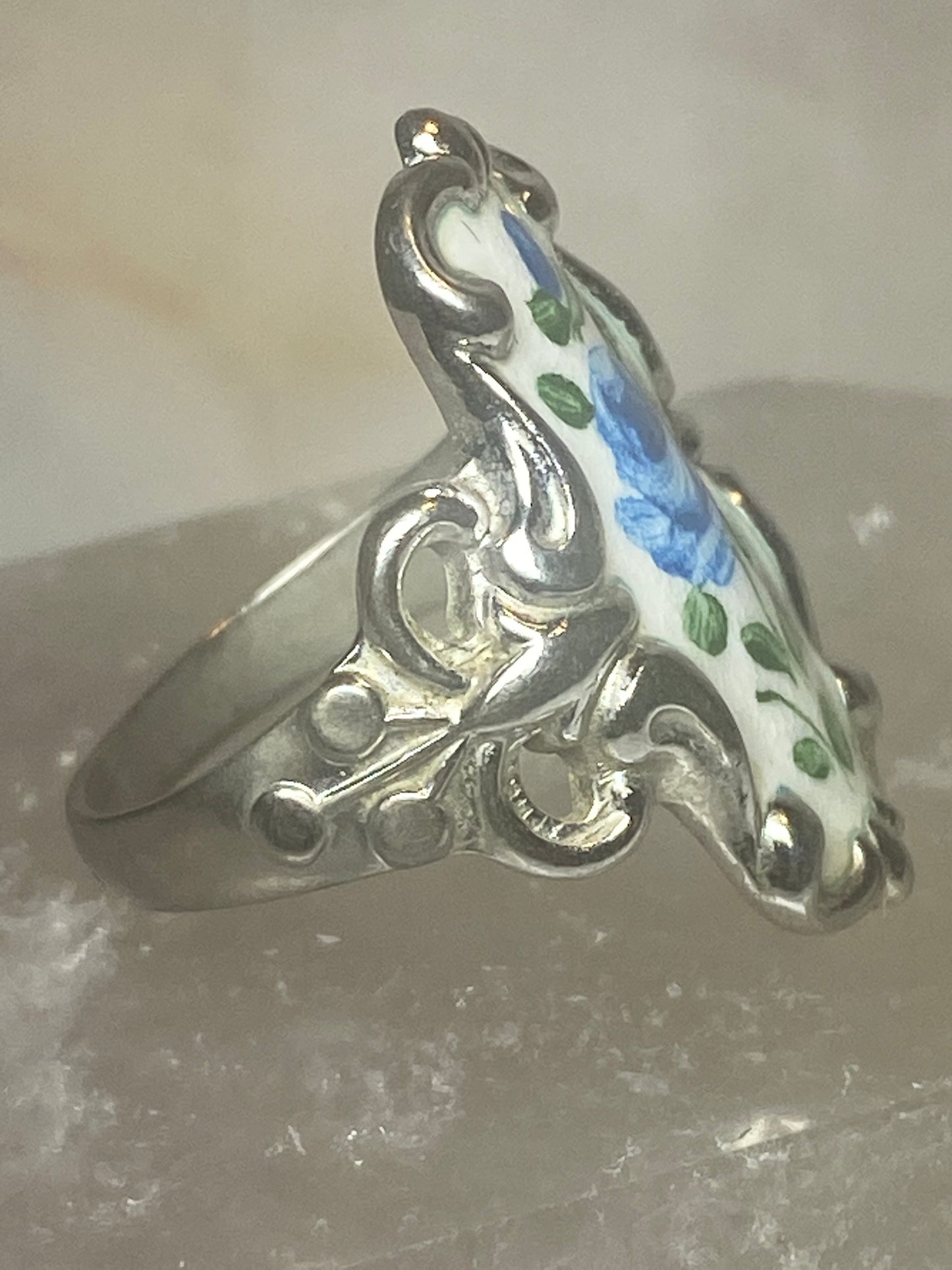 Floral Guilloche ring Beau  cocktail band  sterling silver women girls