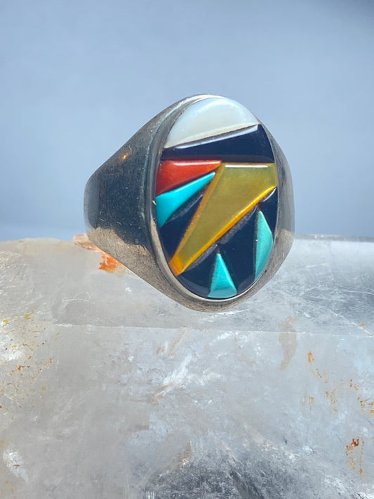 Navajo ring Turquoise coral onyx MOP southwest sterling silver women men