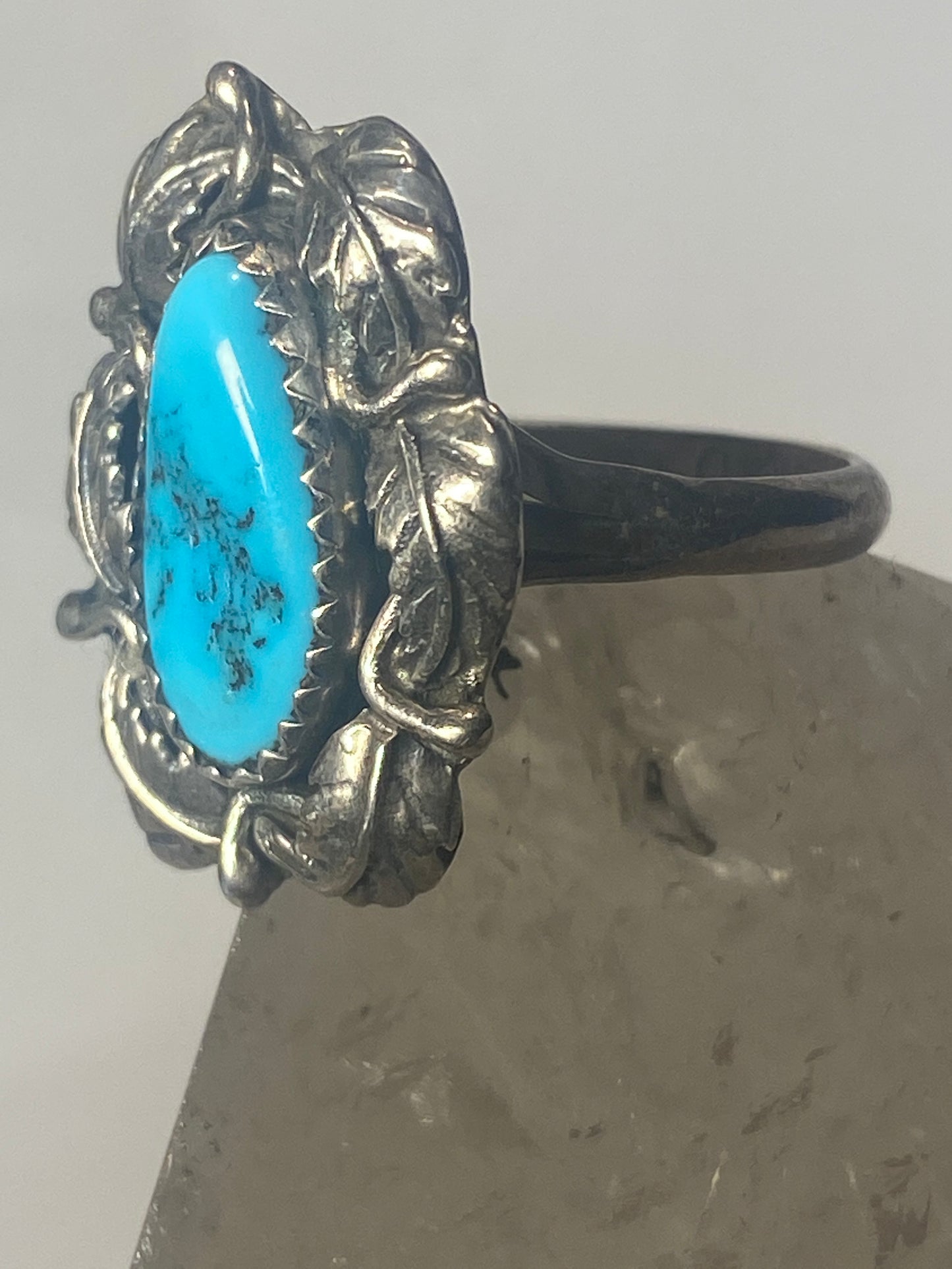Turquoise ring long Navajo southwest leaves sterling silver women girls