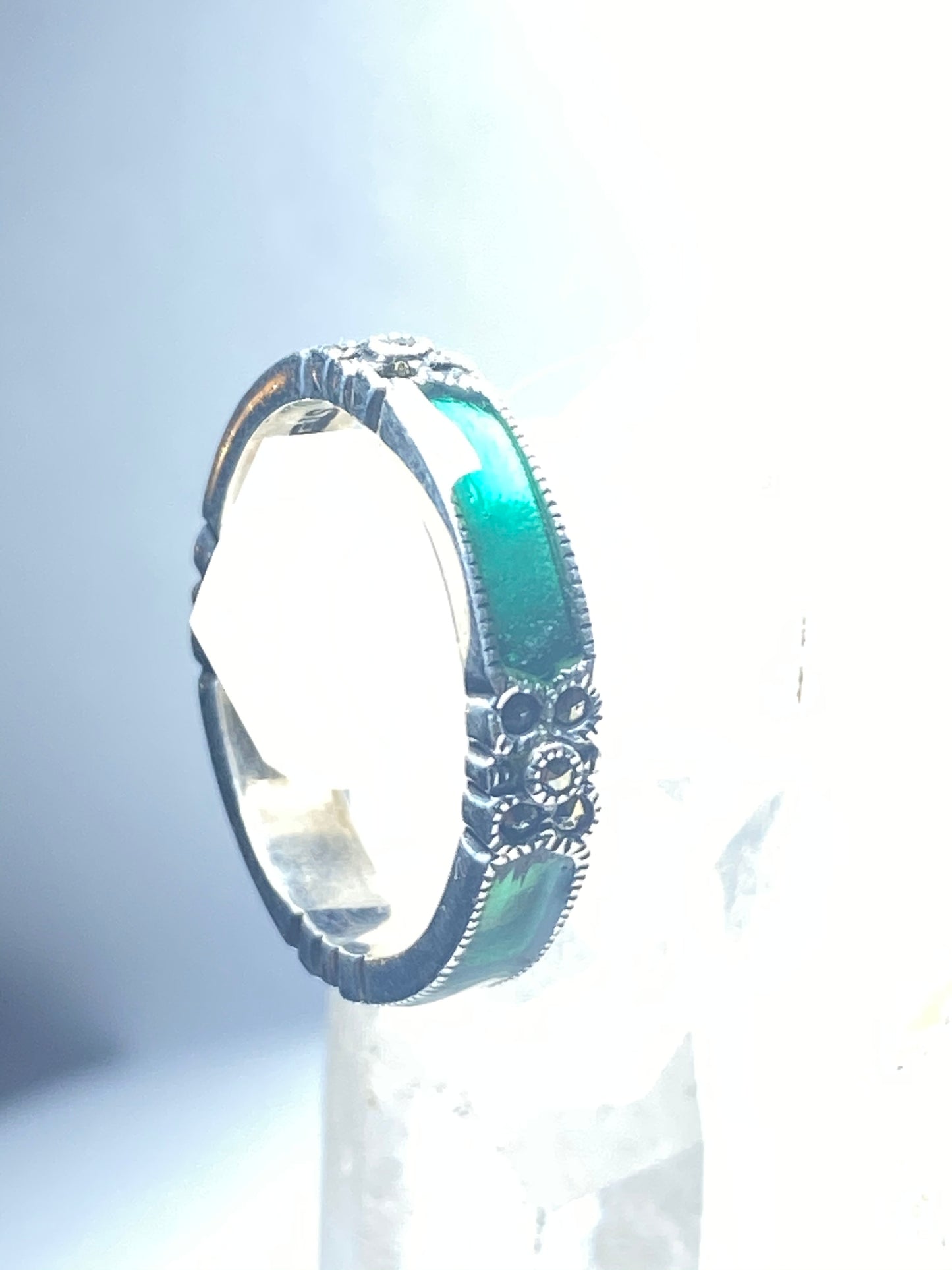 Judith Jack Ring Art Deco Marcasite green stacker Band sterling silver women