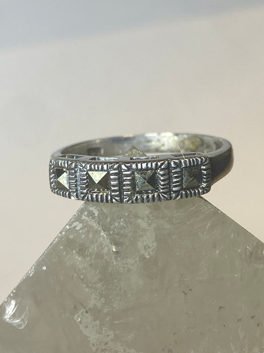 Marcasite ring deco style  band slender stacker sterling silver women girls