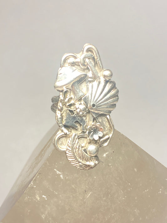 Mushroom ring scallop shell leaves southwest floral band pinky sterling silver women girls
