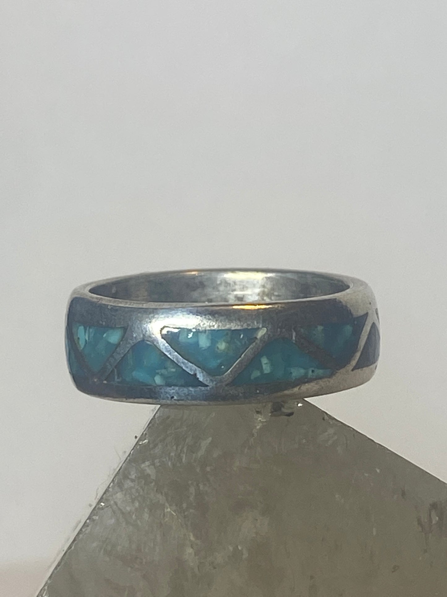 Turquoise chips ring southwest band sterling silver women girls