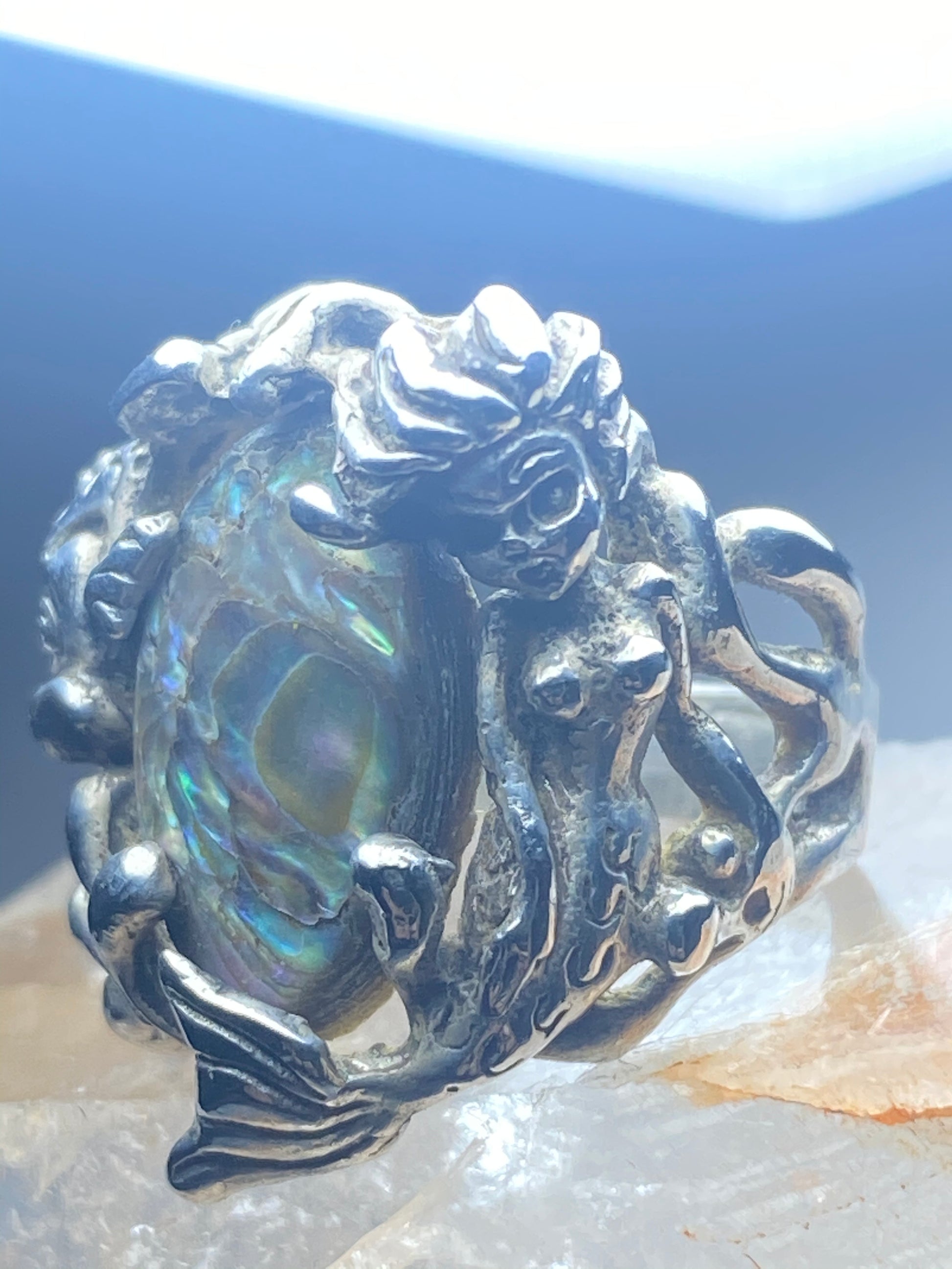 Mermaid Ring Glow in the Dark / Sterling Silver Ring / Wrap Mermaid / Ocean  Salor Jewelry / 