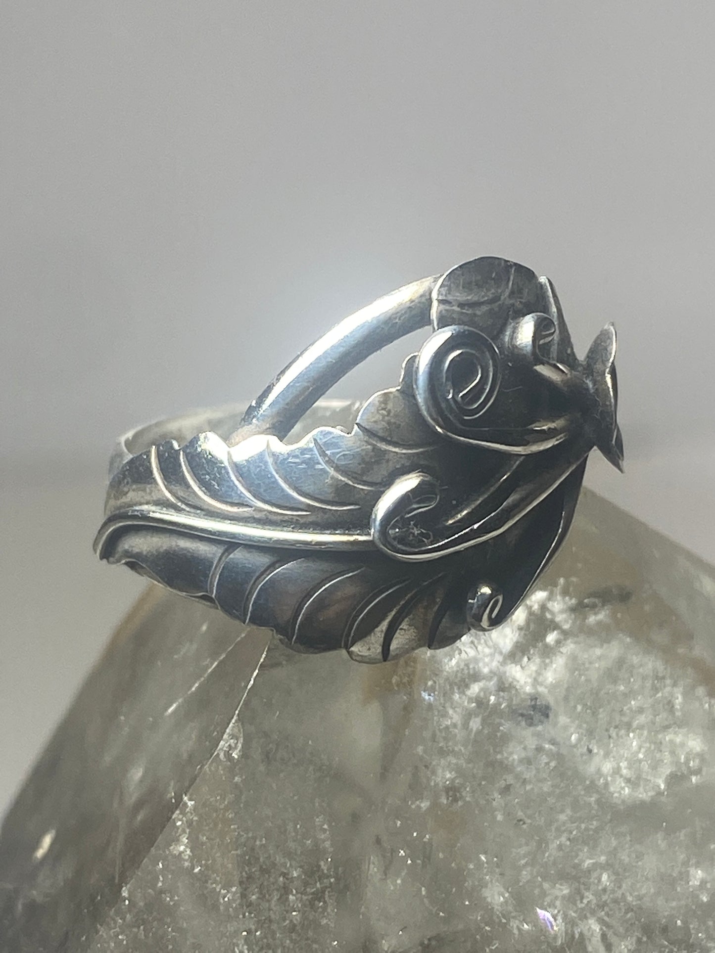 Feather ring size 8.75 squash blossom band southwest sterling silver women