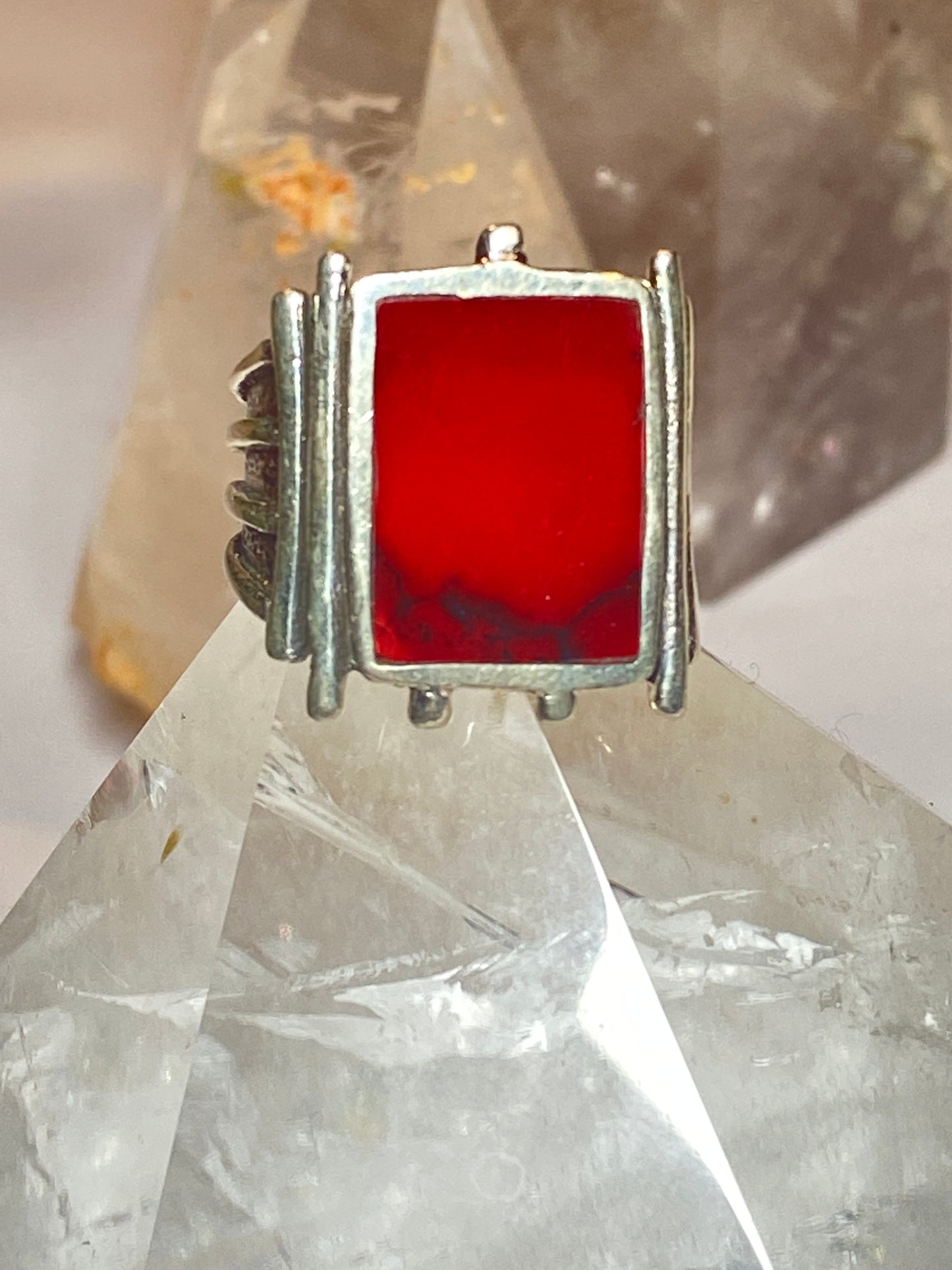 Red ring size 7.75 mid century sterling silver women men