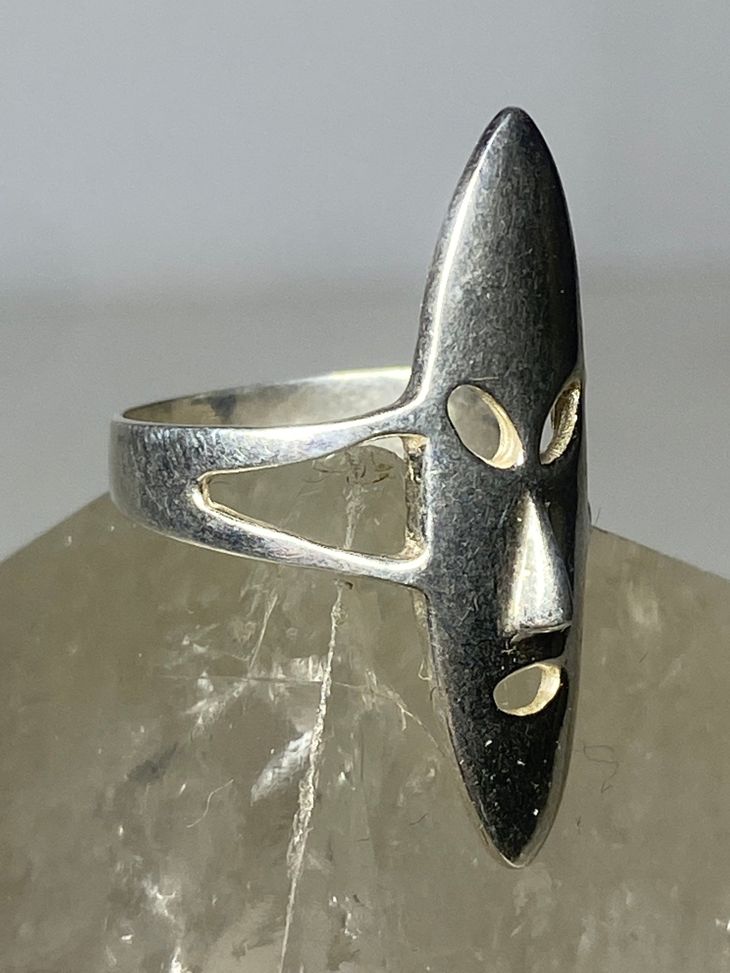 long face ring mask tribal band sterling silver women girls