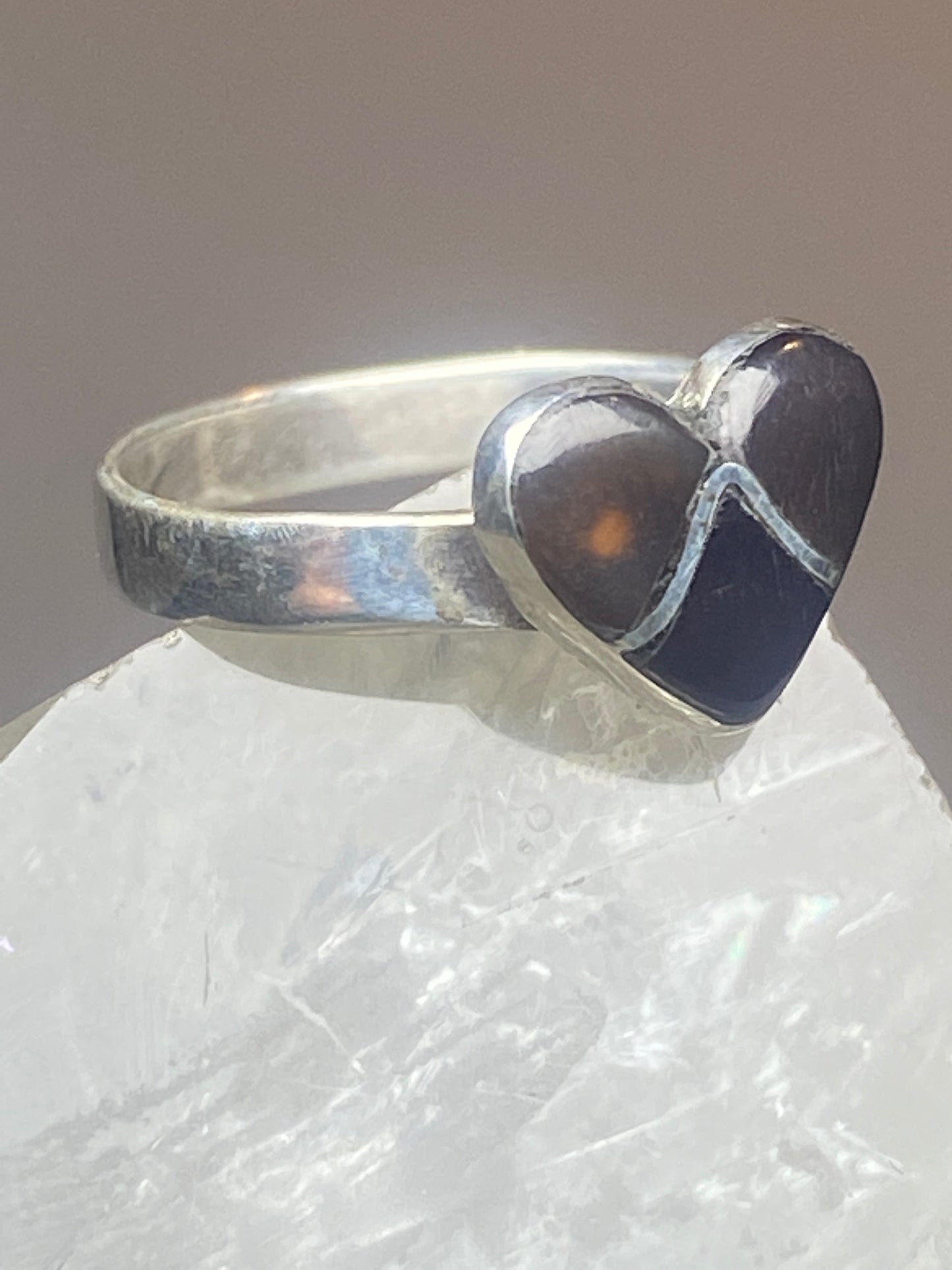 Heart ring onyx southwest sterling silver women girls dk