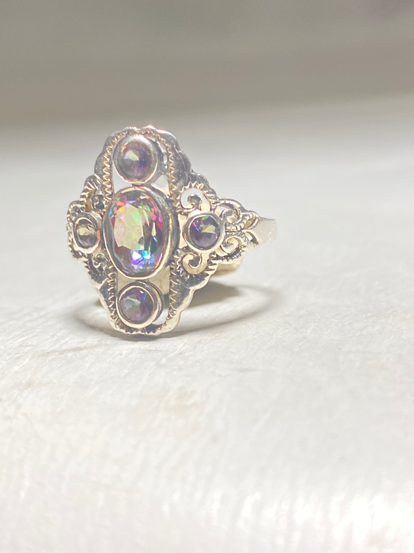 Mystic Topaz ring long sterling silver band women
