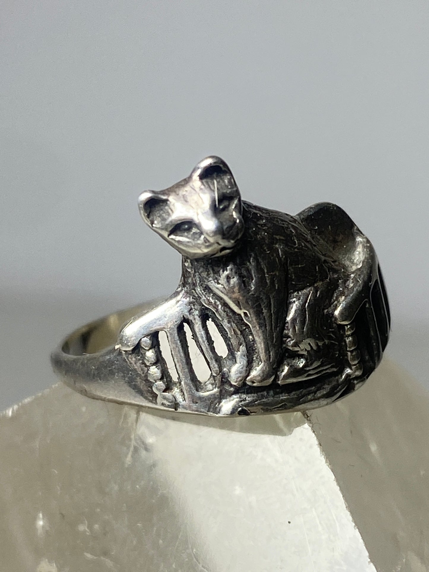 cat ring size 7 seated cat in chair sterling silver women girls