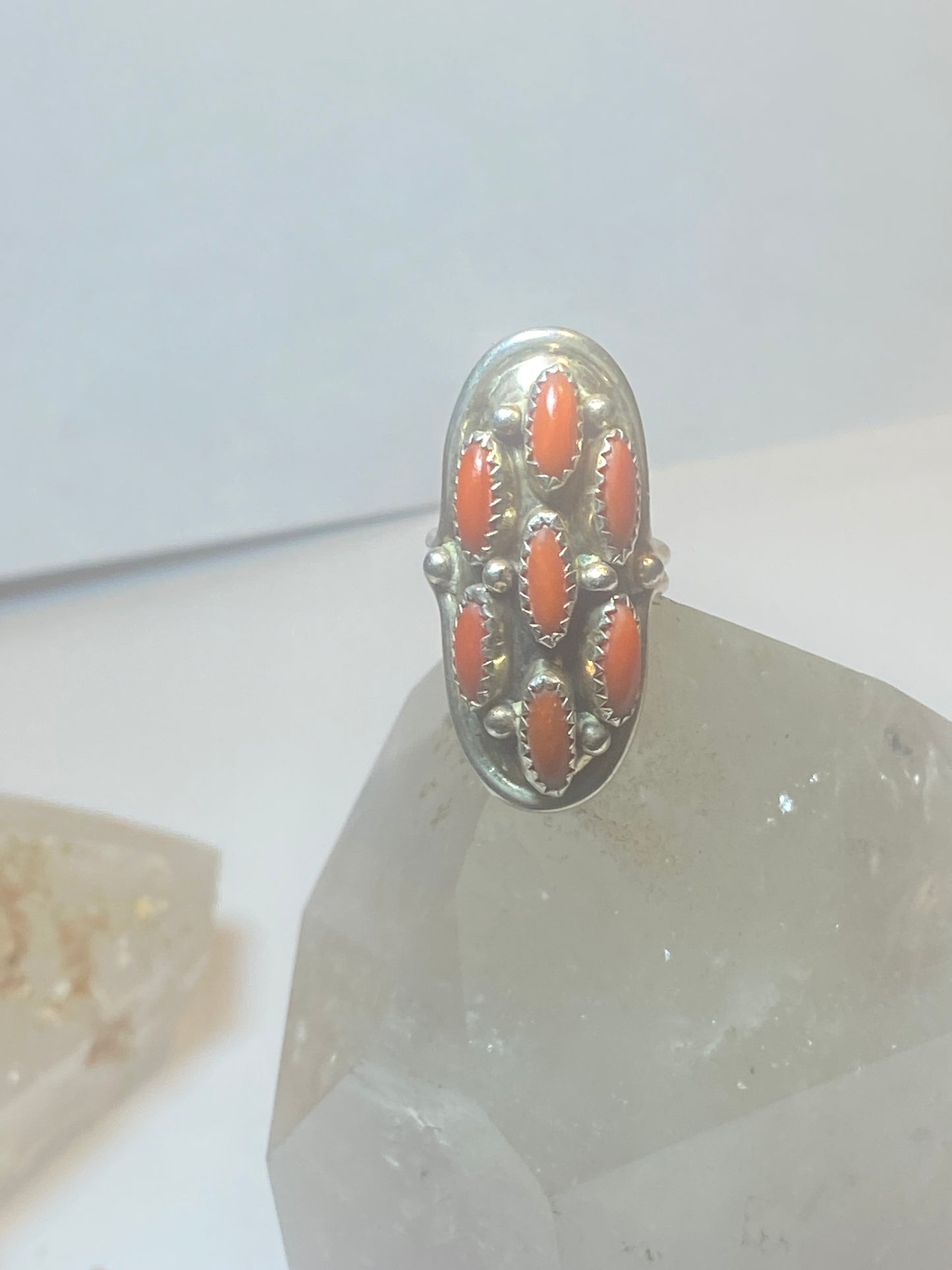 Zuni ring saddle sterling silver knuckle coral women girls