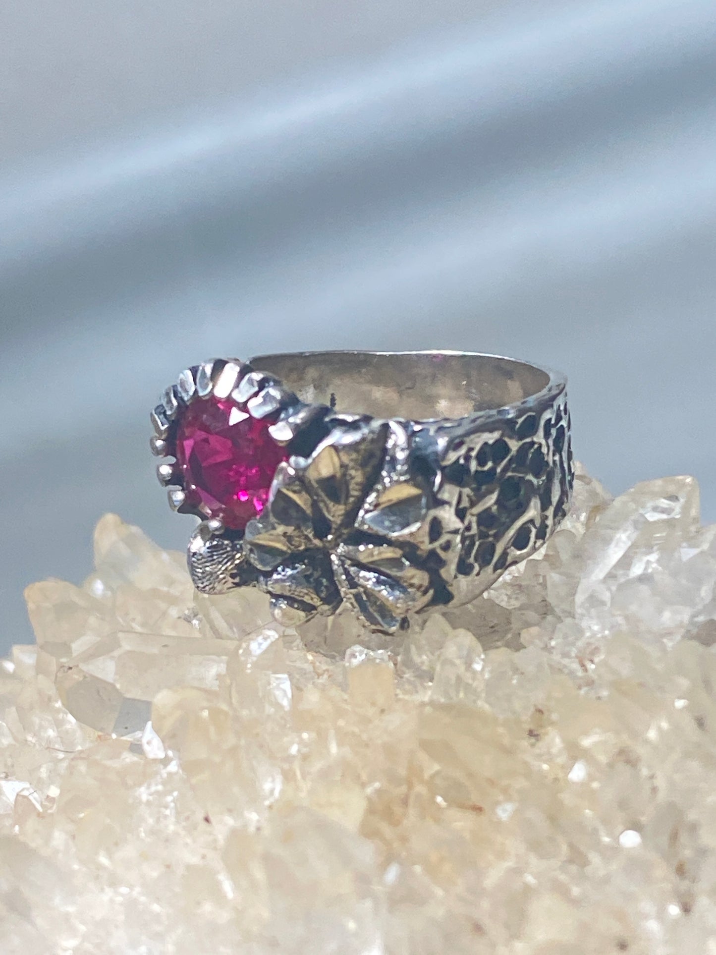 Flower ring size 4.75 floral cocktail pinky band silver women girls