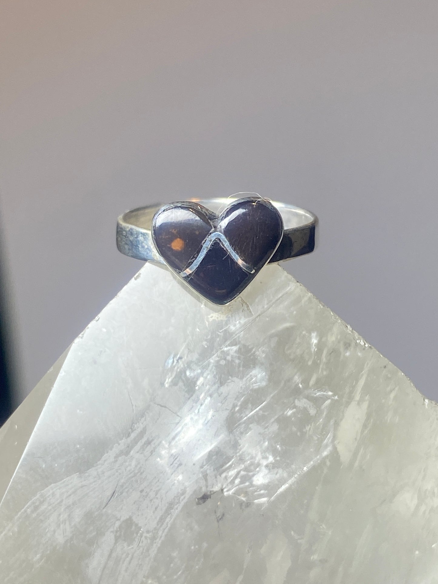 Heart ring onyx southwest sterling silver women girls dk