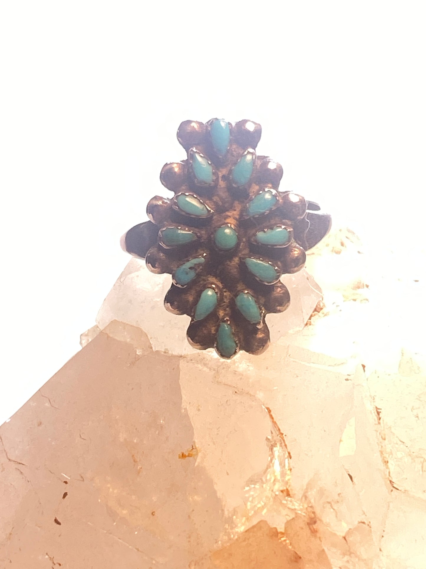 Turquoise ring size 8  Zuni flower petite point southwest sterling silver women girls