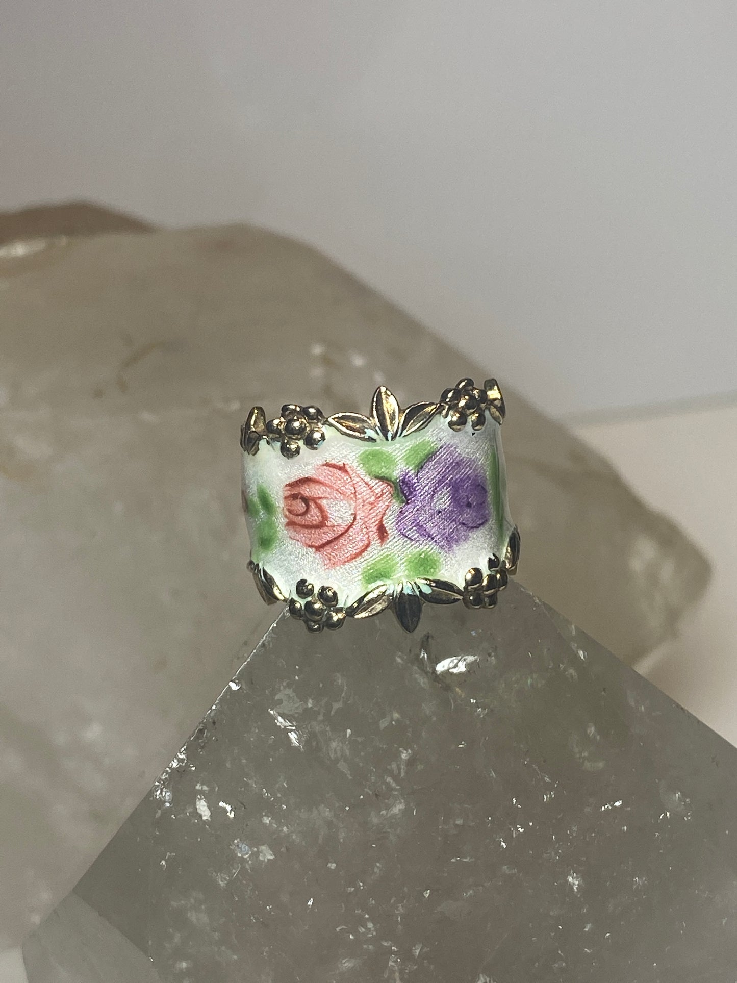 Guilloche ring  size 5.50 boho statement floral rose band sterling silver