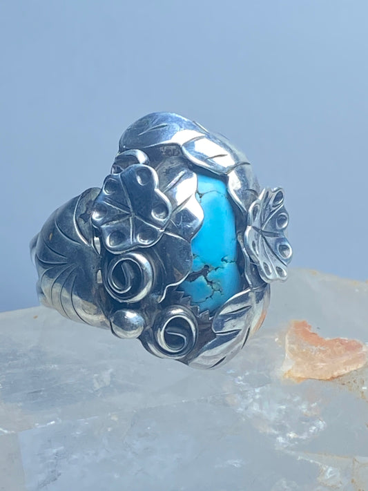 Turquoise ring flowers southwest sterling silver women
