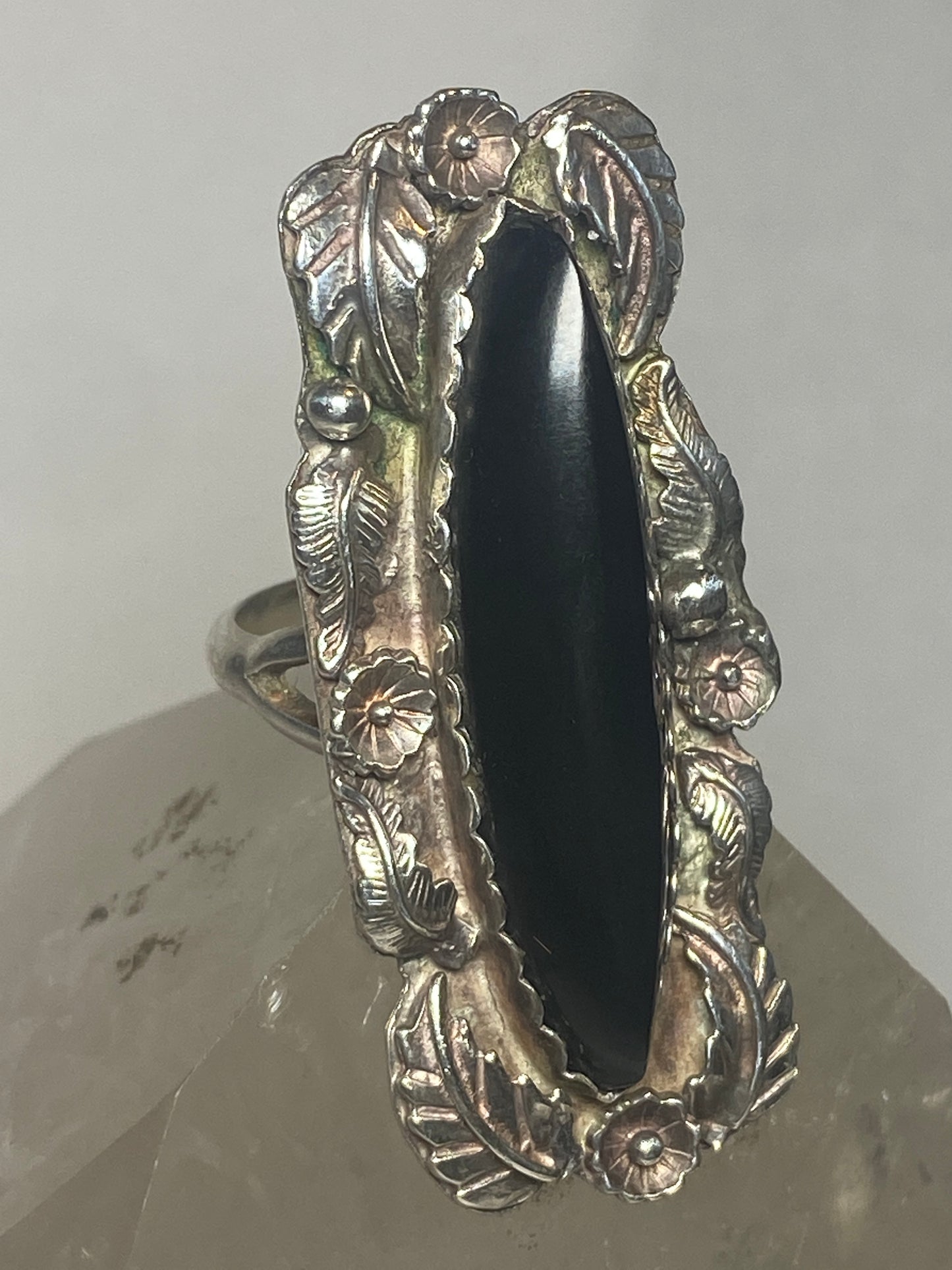 Onyx ring long Navajo sterling silver women girls