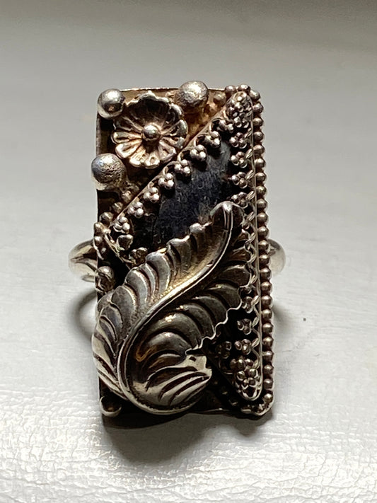 Long ring southwest leaves women sterling silver